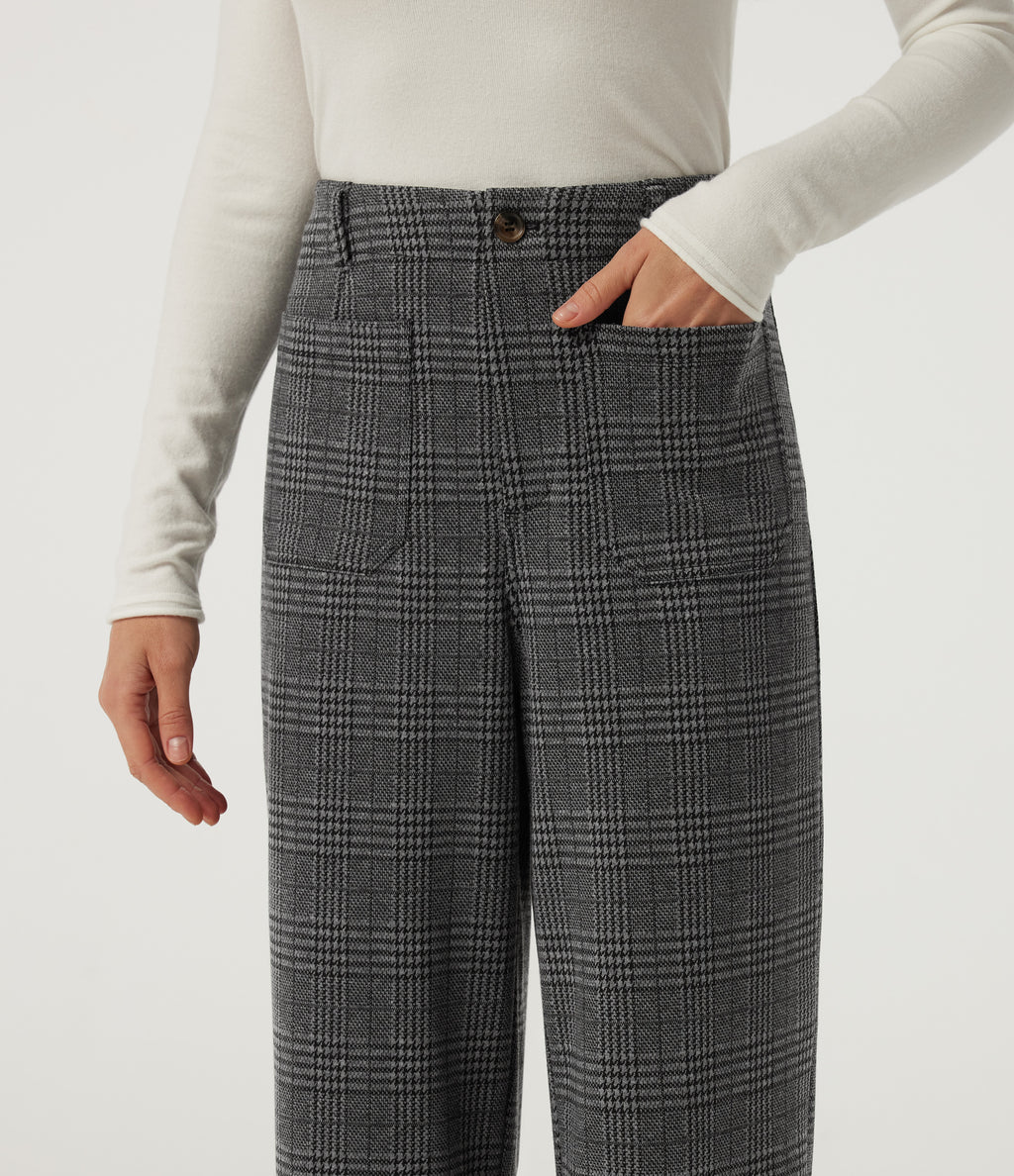 High Waisted Straight Leg Plaid Work Trousers with Pockets — Dark Gray Plaid — view 4