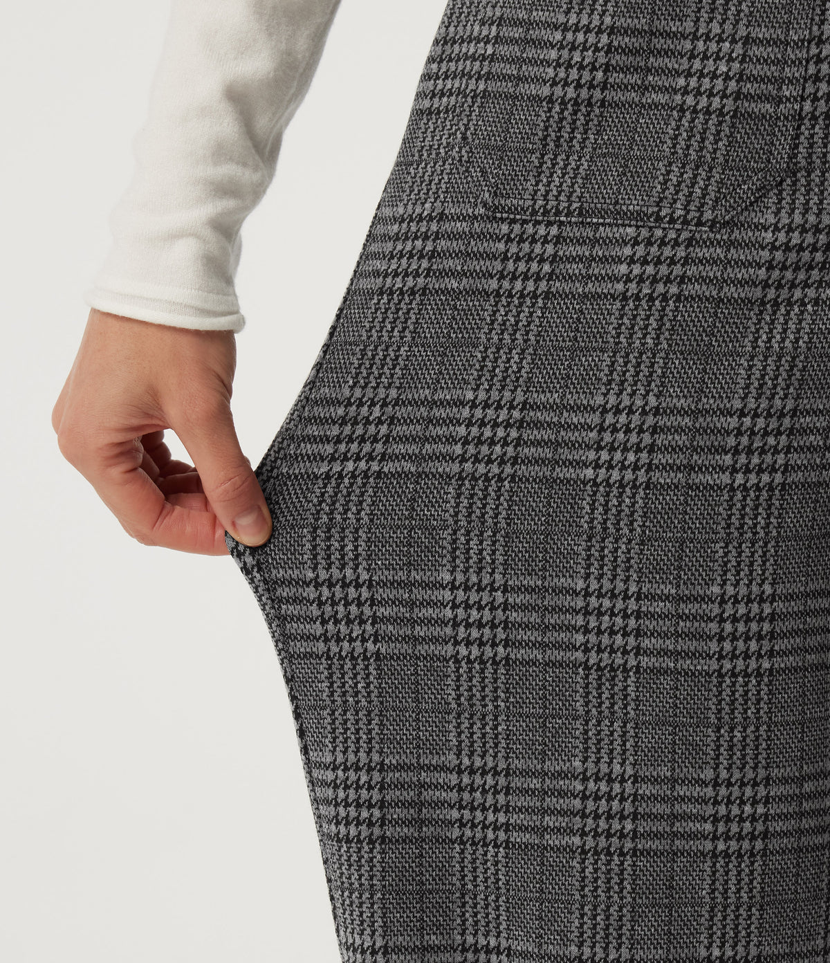 High Waisted Straight Leg Plaid Work Trousers with Pockets — Dark Gray Plaid — view 6