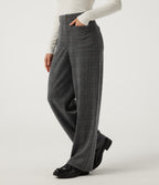 High Waisted Straight Leg Plaid Work Trousers with Pockets — Dark Gray Plaid — view 3