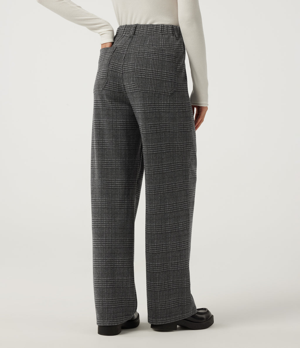 High Waisted Straight Leg Plaid Work Trousers with Pockets — Dark Gray Plaid — view 2