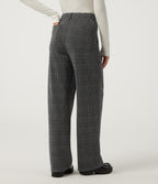 High Waisted Straight Leg Plaid Work Trousers with Pockets — Dark Gray Plaid — view 2