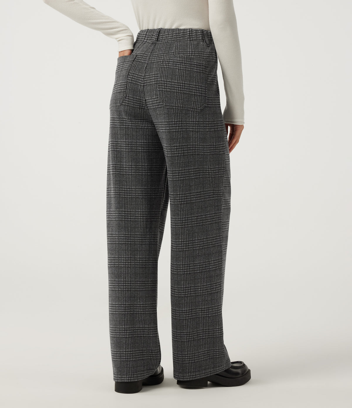 High Waisted Straight Leg Plaid Work Trousers with Pockets — Dark Gray Plaid — view 2