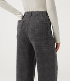 High Waisted Straight Leg Plaid Work Trousers with Pockets — Dark Gray Plaid — view 5