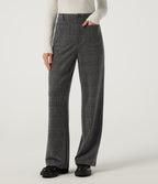 High Waisted Straight Leg Plaid Work Trousers with Pockets — Dark Gray Plaid — view 1