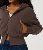 Hooded Batwing Long Sleeve Fleece Casual Jacket with Pockets — Chocolate Brown — view 6