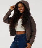 Hooded Batwing Long Sleeve Fleece Casual Jacket with Pockets — Chocolate Brown — view 5
