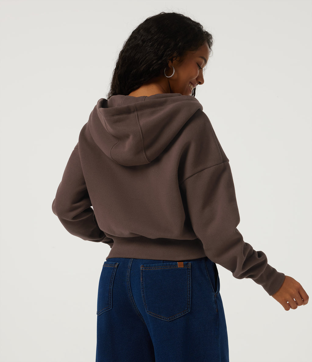 Hooded Batwing Long Sleeve Fleece Casual Jacket with Pockets — Chocolate Brown — view 2