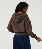 Hooded Batwing Long Sleeve Fleece Casual Jacket with Pockets — Chocolate Brown — view 2