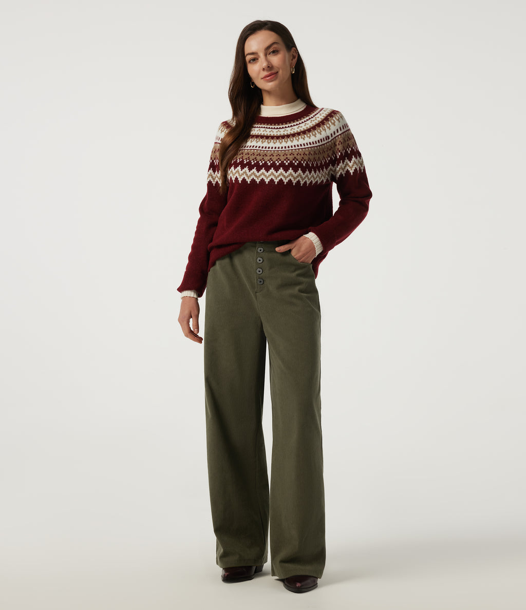 High Waisted Baggy Corduroy Work Trousers with Pockets — Lamb's Ear Green — view 6