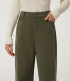 High Waisted Baggy Corduroy Work Trousers with Pockets — Lamb's Ear Green — view 4