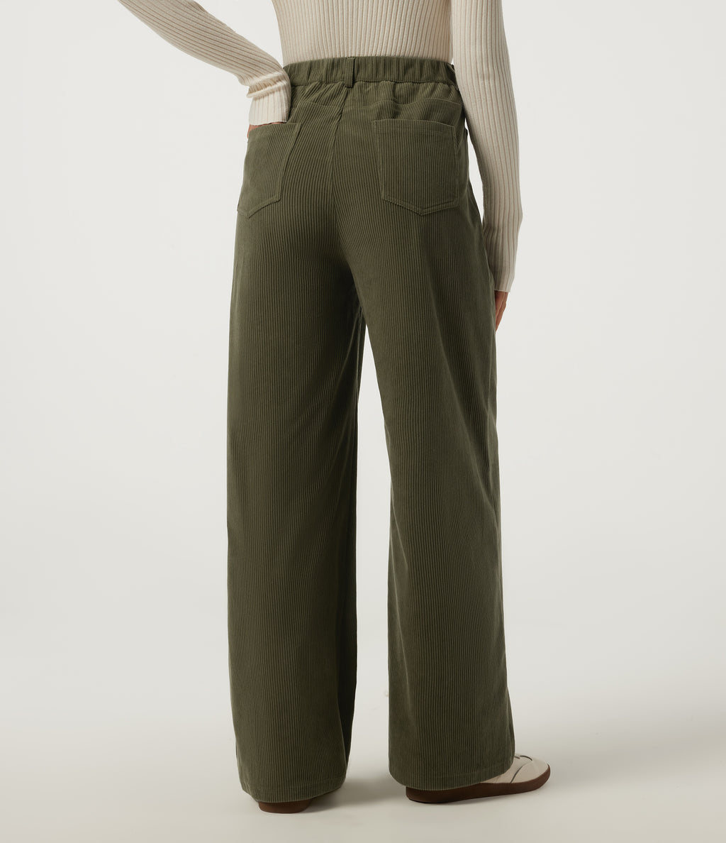 High Waisted Baggy Corduroy Work Trousers with Pockets — Lamb's Ear Green — view 3
