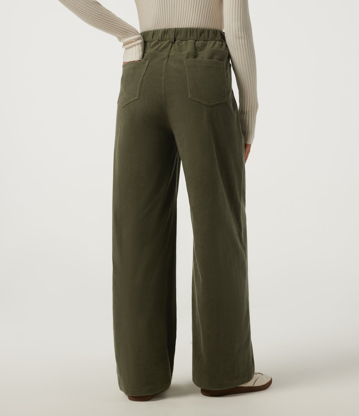 High Waisted Baggy Corduroy Work Trousers with Pockets — Lamb's Ear Green — view 3