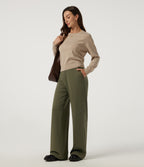 High Waisted Straight Leg Work Trousers with Pockets — Ivy Green — view 6