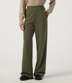 High Waisted Straight Leg Work Trousers with Pockets — Ivy Green — view 3