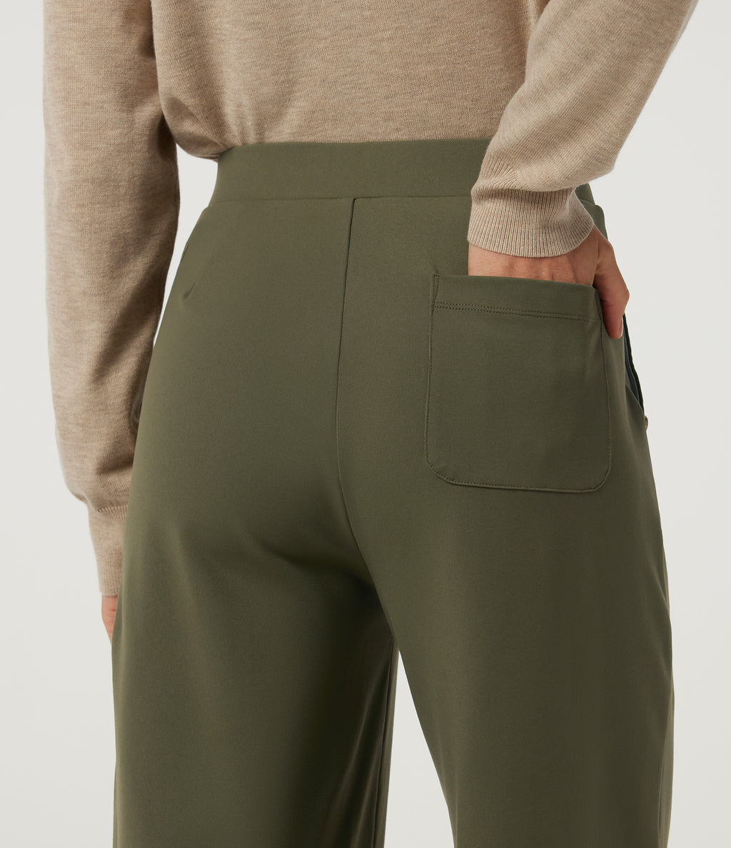 High Waisted Straight Leg Work Trousers with Pockets — Ivy Green — view 5