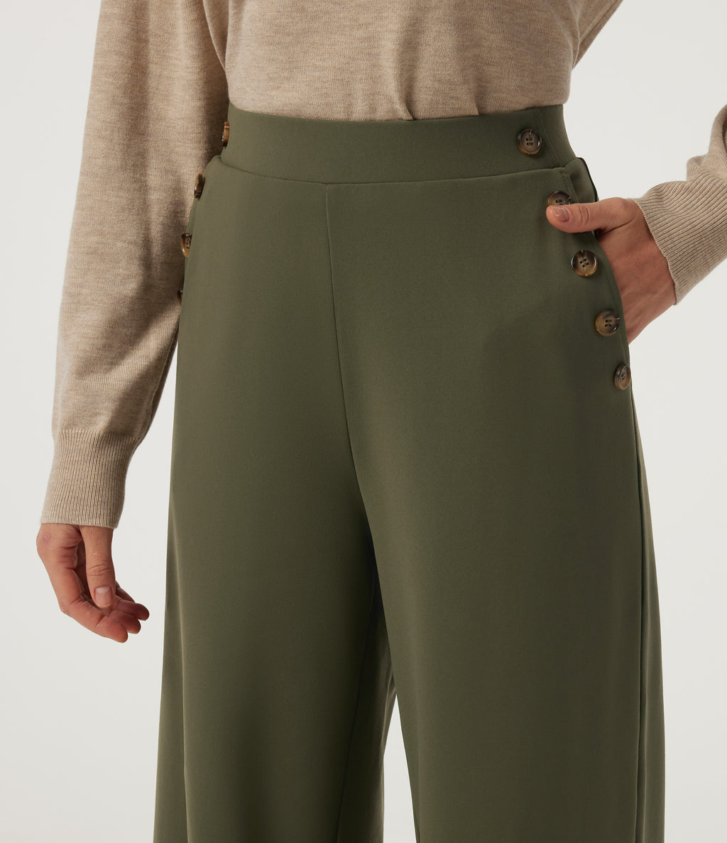 High Waisted Straight Leg Work Trousers with Pockets — Ivy Green — view 4