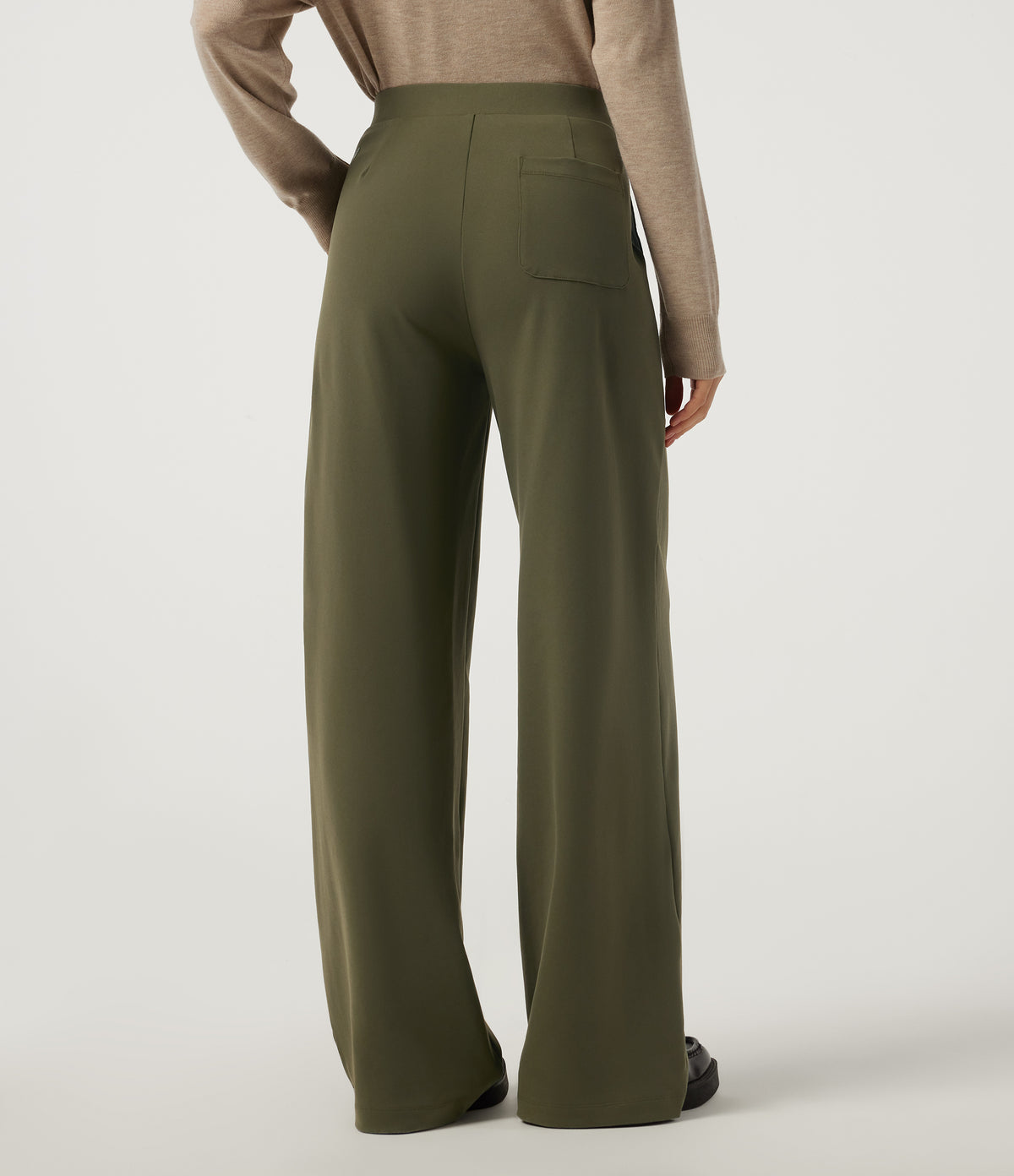 High Waisted Straight Leg Work Trousers with Pockets — Ivy Green — view 2