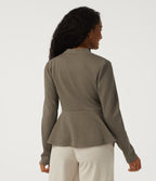 V Neck Long Sleeve Jacquard Work Blazer — Hay Brown — view 2