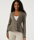 V Neck Long Sleeve Jacquard Work Blazer — Hay Brown — view 5