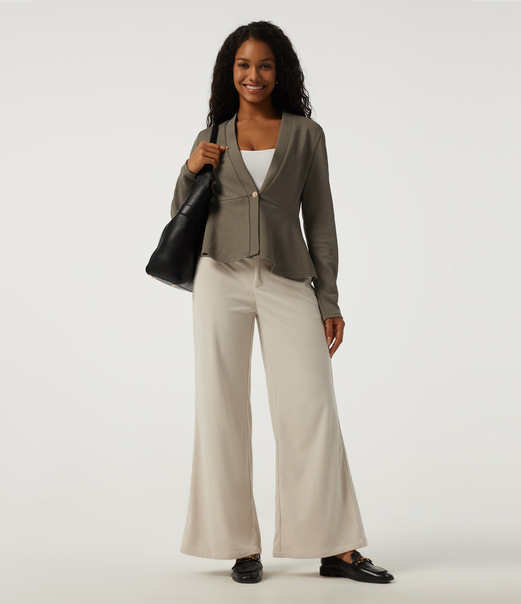 V Neck Long Sleeve Jacquard Work Blazer — Hay Brown — view 7