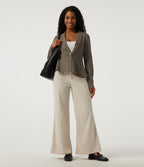 V Neck Long Sleeve Jacquard Work Blazer — Hay Brown — view 7