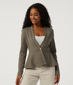 V Neck Long Sleeve Jacquard Work Blazer — Hay Brown — view 1