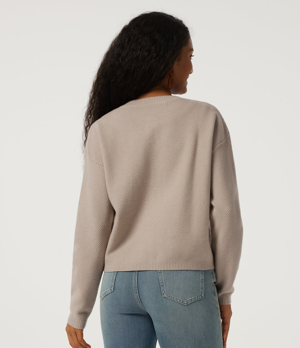 Round Neck Long Sleeve Casual Cardigan with Pocket — Doeskin — view 2