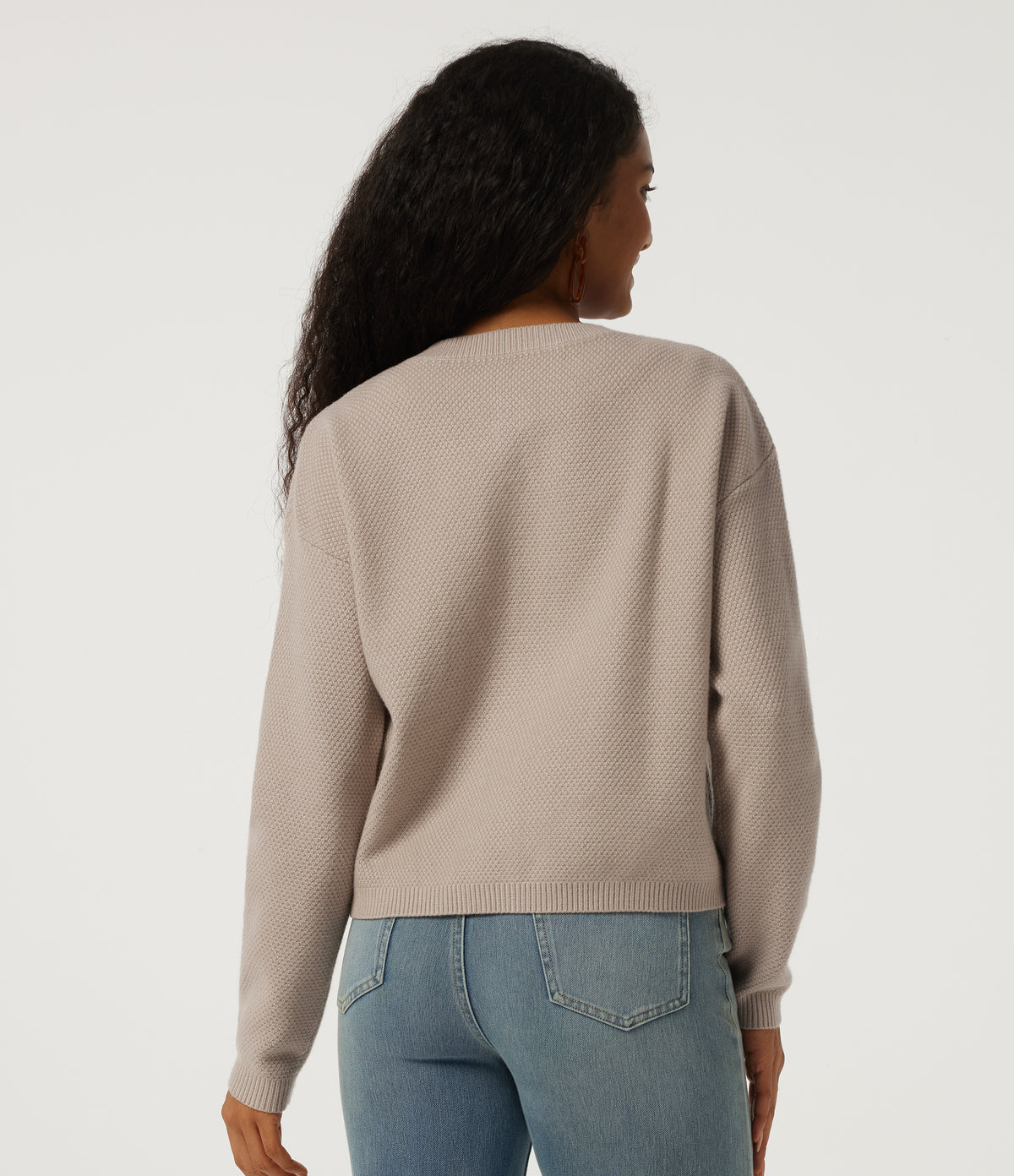 Round Neck Long Sleeve Casual Cardigan with Pocket — Doeskin — view 2