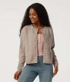 Round Neck Long Sleeve Casual Cardigan with Pocket — Doeskin — view 5