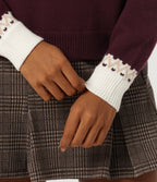 Round Neck Long Sleeve Patterned Casual Jumper — Wine Red — view 6