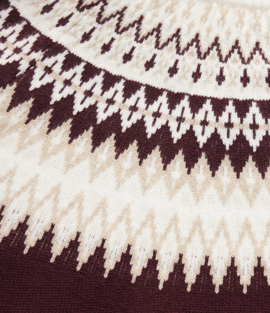 Round Neck Long Sleeve Patterned Casual Jumper — Wine Red — view 8