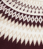 Round Neck Long Sleeve Patterned Casual Jumper — Wine Red — view 8