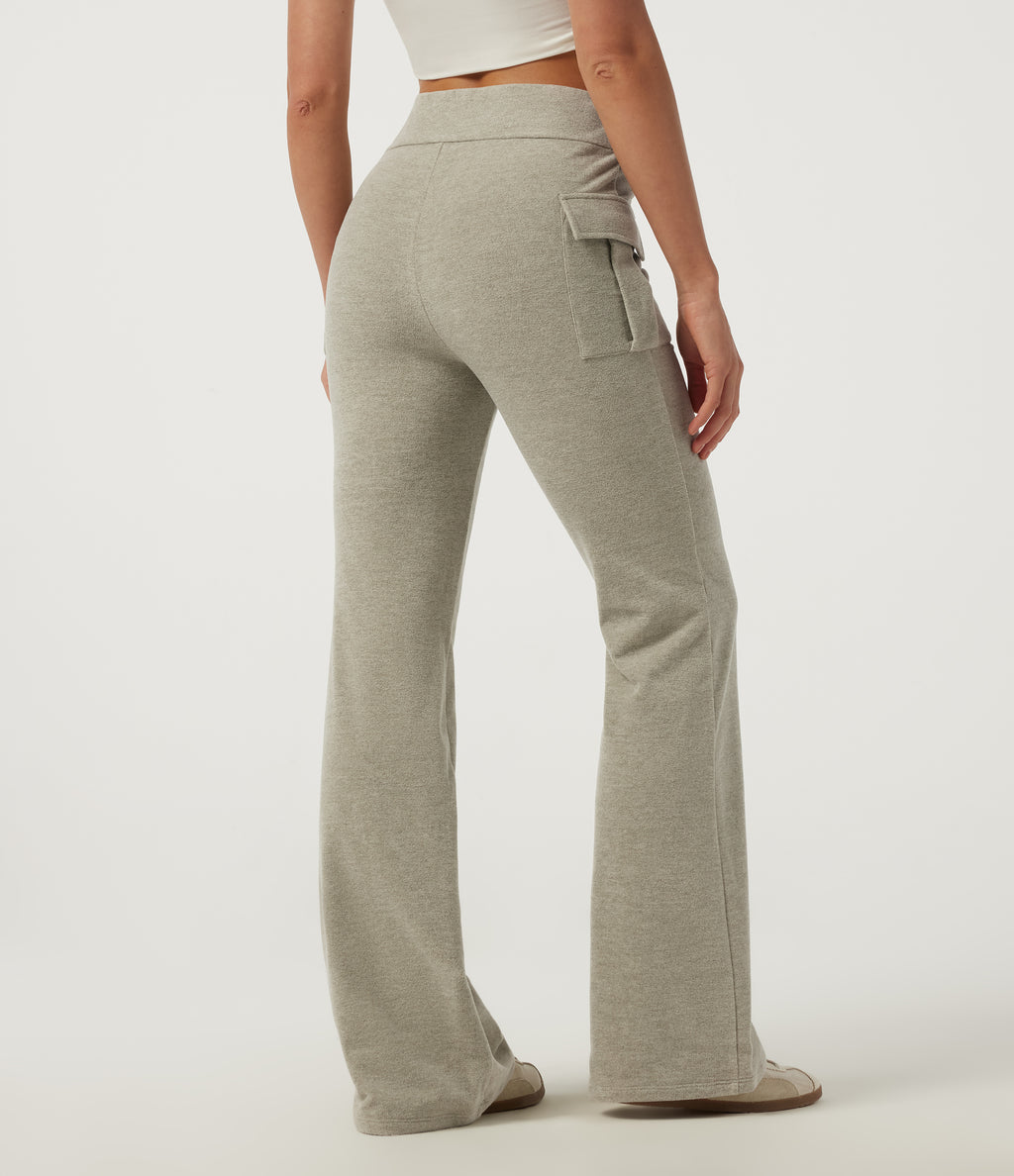 High Waisted Flare Casual Trousers with Pockets — Sage Brush — view 2