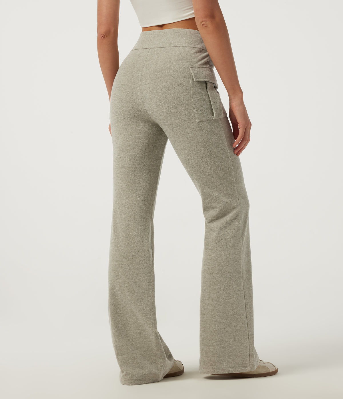 High Waisted Flare Casual Trousers with Pockets — Sage Brush — view 2