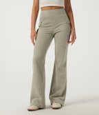 High Waisted Flare Casual Trousers with Pockets — Sage Brush — view 1