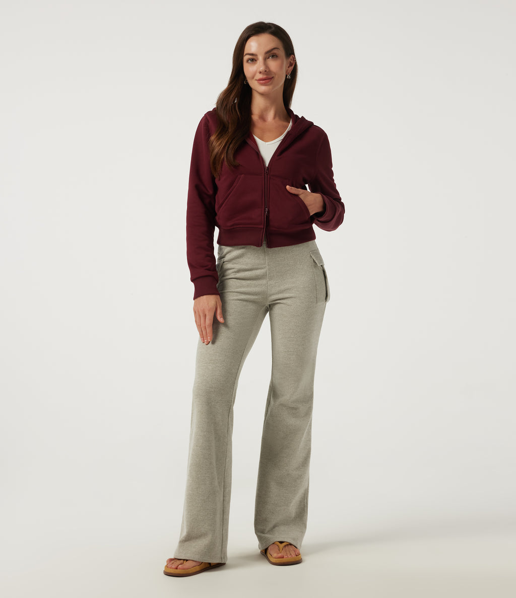High Waisted Flare Casual Trousers with Pockets — Sage Brush — view 6