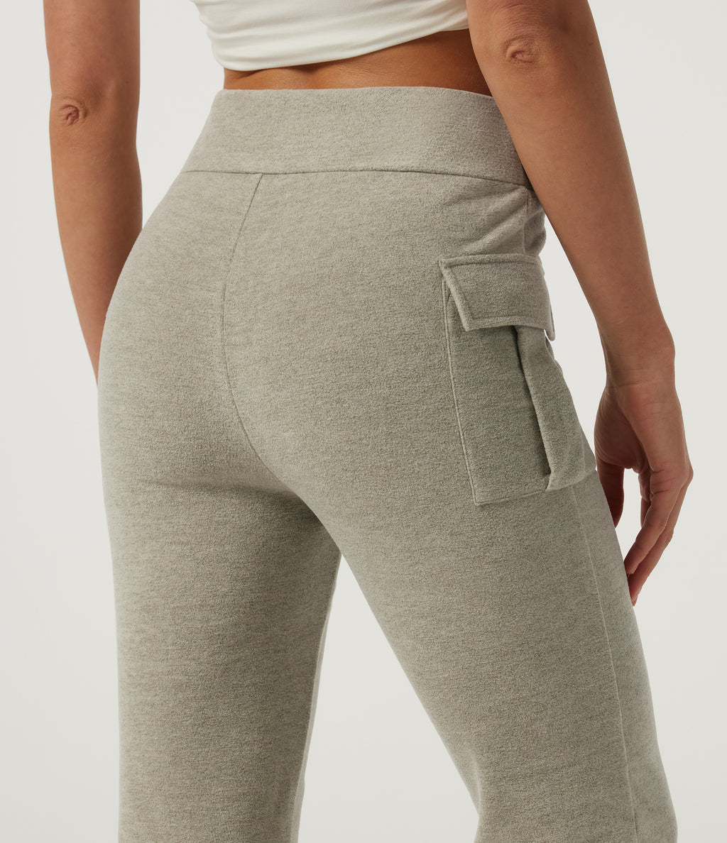 High Waisted Flare Casual Trousers with Pockets — Sage Brush — view 4