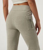 High Waisted Flare Casual Trousers with Pockets — Sage Brush — view 4