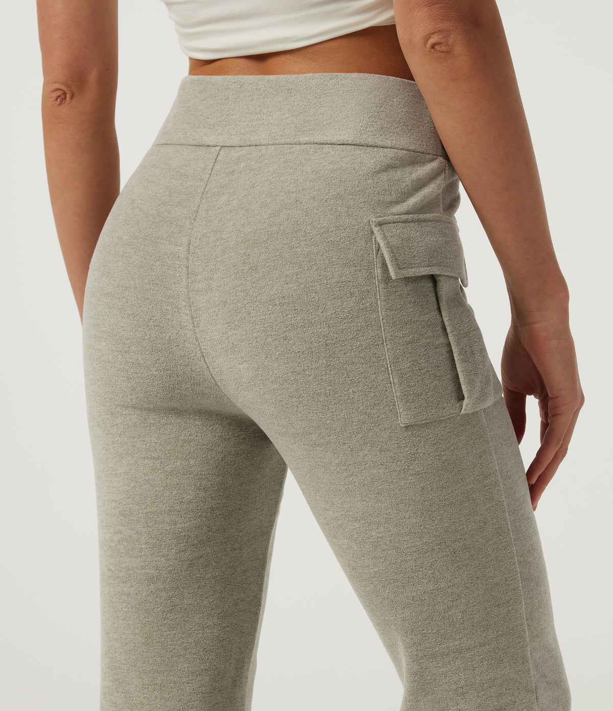 High Waisted Flare Casual Trousers with Pockets — Sage Brush — view 4