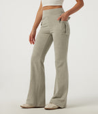 High Waisted Flare Casual Trousers with Pockets — Sage Brush — view 3