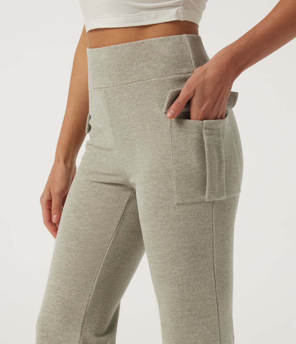High Waisted Flare Casual Trousers with Pockets — Sage Brush — view 5
