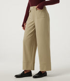 Mid Rise Wide Leg Work Trousers with Pockets — Fields of Rye — view 3