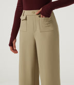 Mid Rise Wide Leg Work Trousers with Pockets — Fields of Rye — view 5