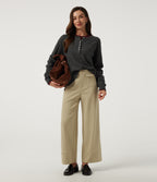 Mid Rise Wide Leg Work Trousers with Pockets — Fields of Rye — view 8