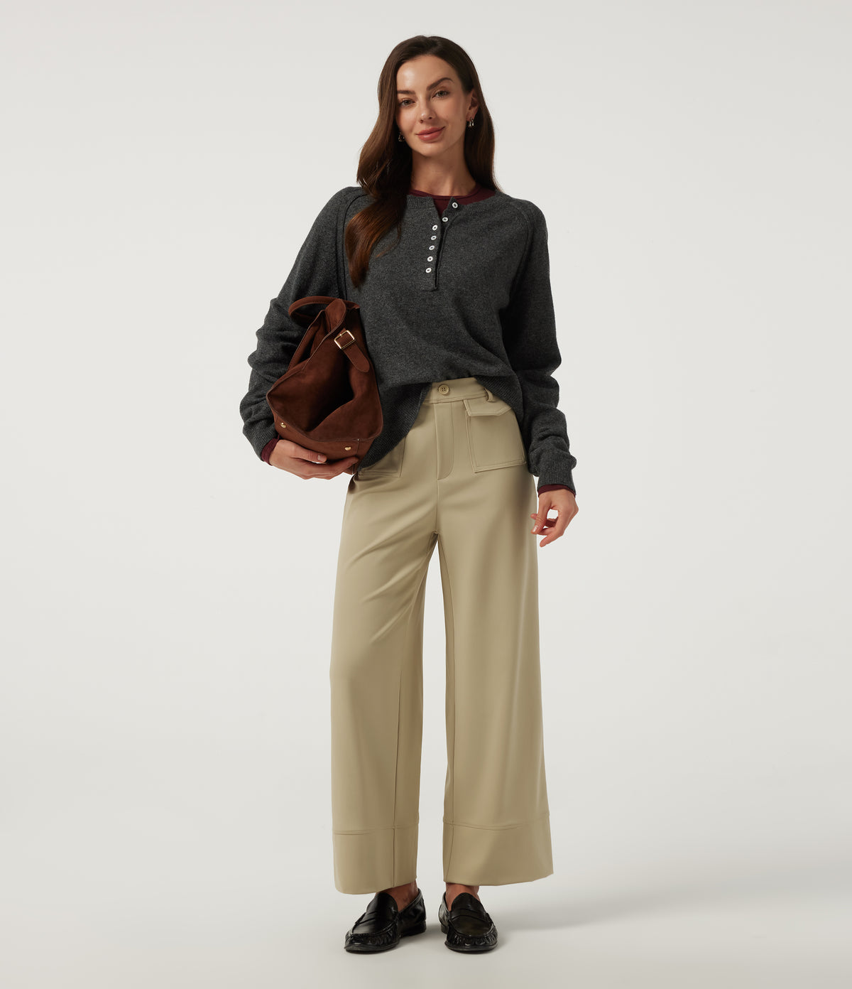 Mid Rise Wide Leg Work Trousers with Pockets — Fields of Rye — view 8