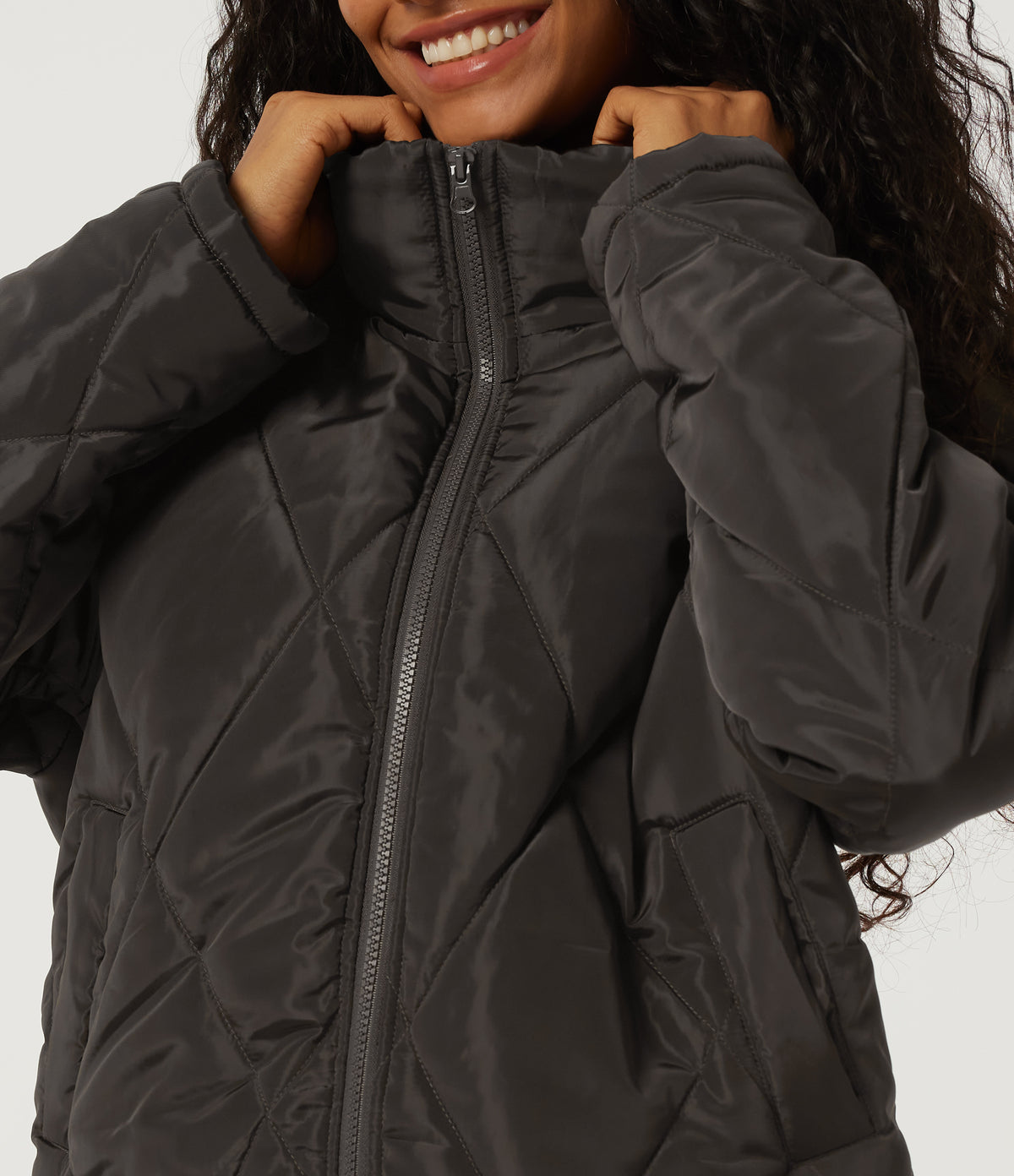 Stand Collar Long Sleeve Plaid Casual Padded Jacket with Pockets — Coffee Bean — view 5