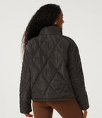 Stand Collar Long Sleeve Plaid Casual Padded Jacket with Pockets — Coffee Bean — view 2