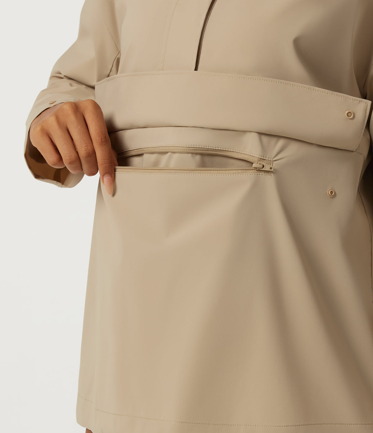 Hooded Long Sleeve Work Jacket with Pocket — Oat Khaki — view 8