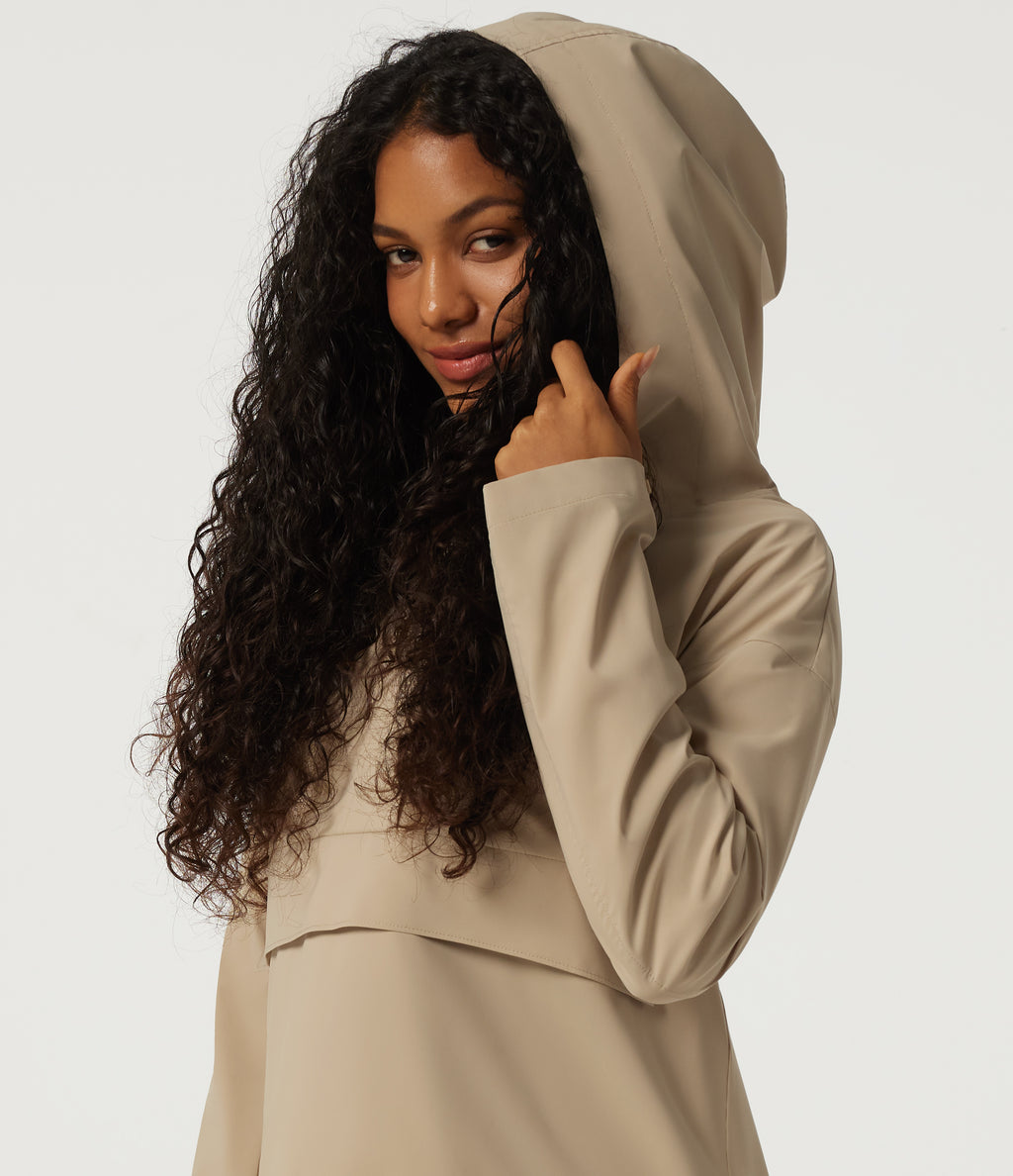 Hooded Long Sleeve Work Jacket with Pocket — Oat Khaki — view 5