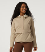Hooded Long Sleeve Work Jacket with Pocket — Oat Khaki — view 1